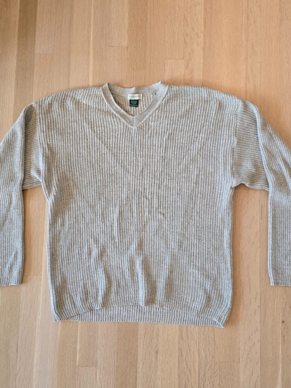 G.H. Bass Men's Large Vintage 100% Cotton Ribbed V-Neck Beige Knit Sweater